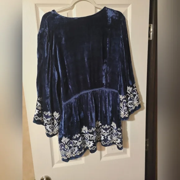 Blue Velvet Dress with Embroidered Details - Picture 8 of 8